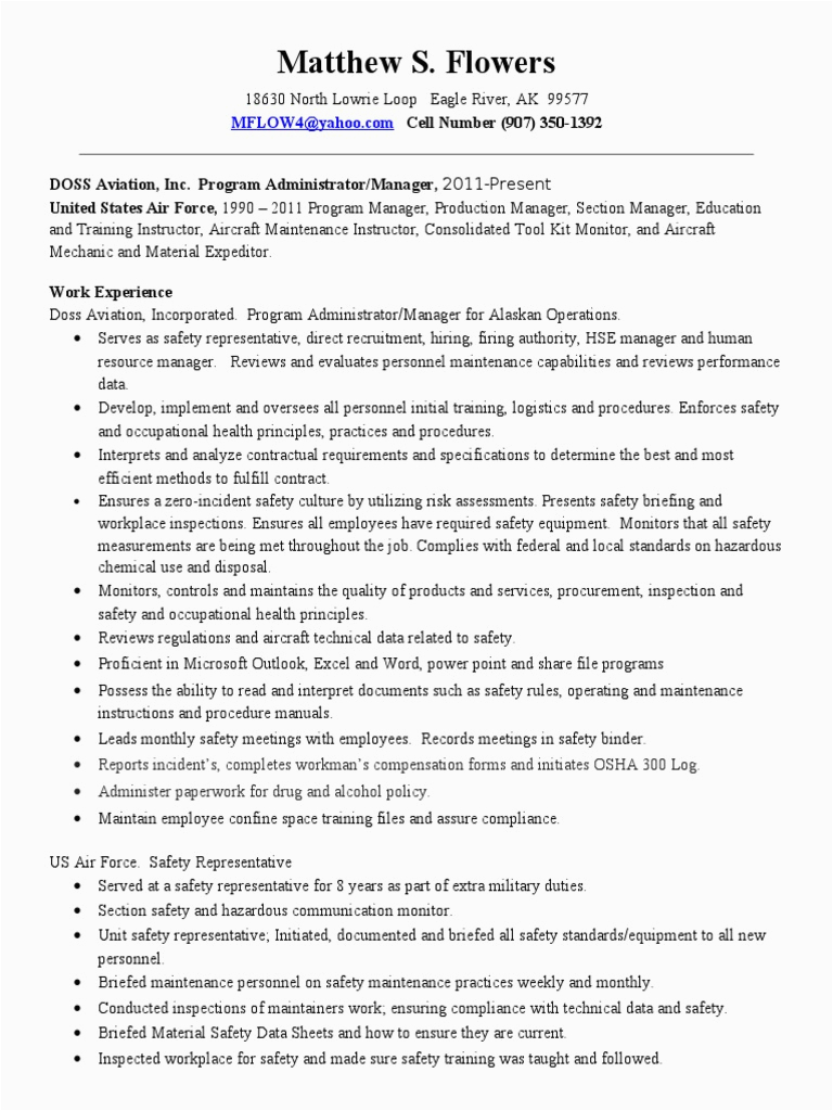 Occupational Health and Safety Resume Sample Safety Resume 2013 Safety