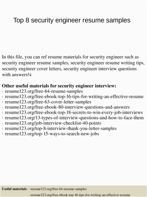 Resume 123 org Free 64 Resume Samples top 8 Security Engineer Resume Samples [pptx Powerpoint]