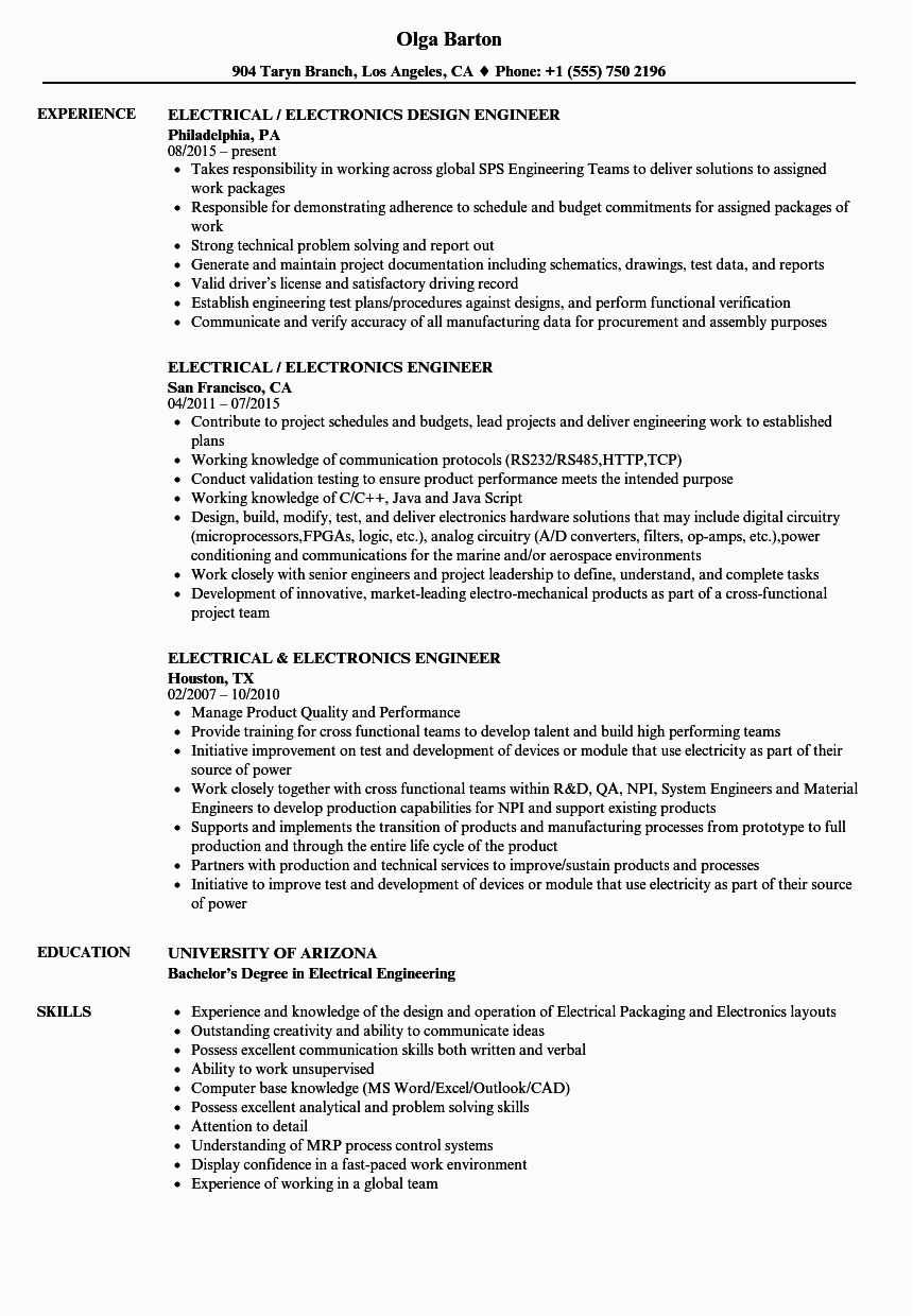 Resume Samples for Electronics and Communication Engineers Resume Engineer Electronics and Munication Best