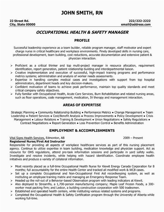 Safety and Occupational Health Specialist Sample Resume Here to Download This Occupational Health and Safety