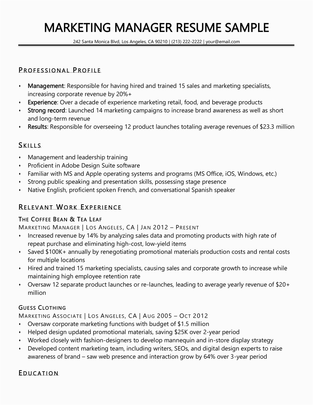 Sales and Marketing Manager Resume Sample Doc Marketing Manager Resume Sample