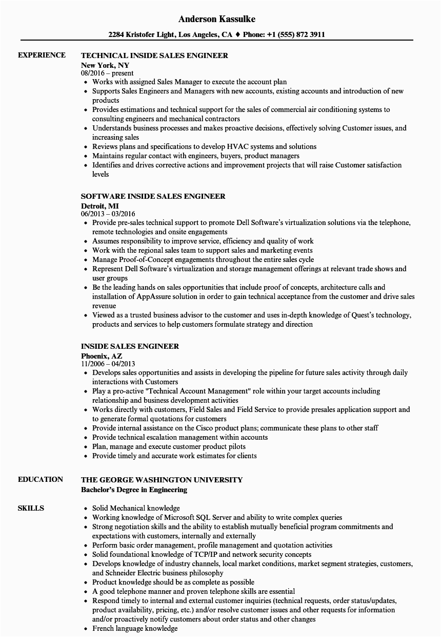 Sales and Service Engineer Resume Sample Inside Sales Engineer Resume Samples