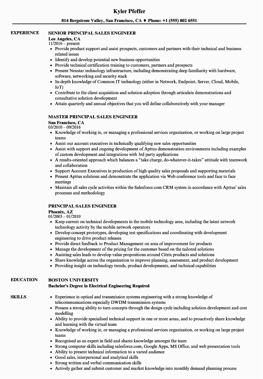Sales and Service Engineer Resume Sample Principal Sales Engineer Resume Samples