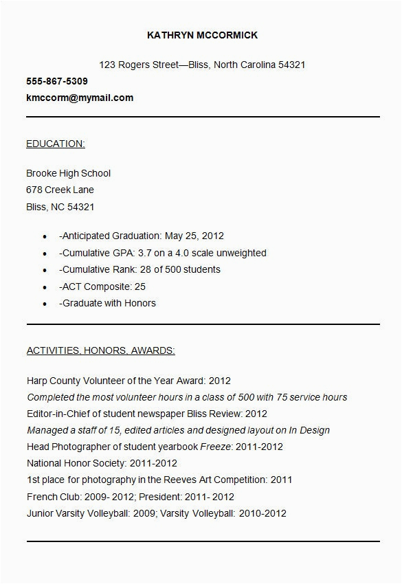 Sample Academic Resume for College Application 10 College Resume Templates – Free Samples Examples