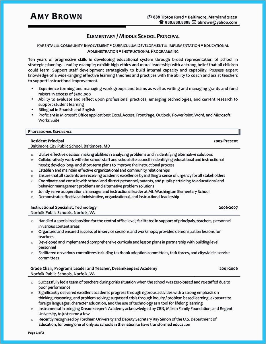 Sample assistant Principal Resume No Experience An Effective Sample Of assistant Principal Resume