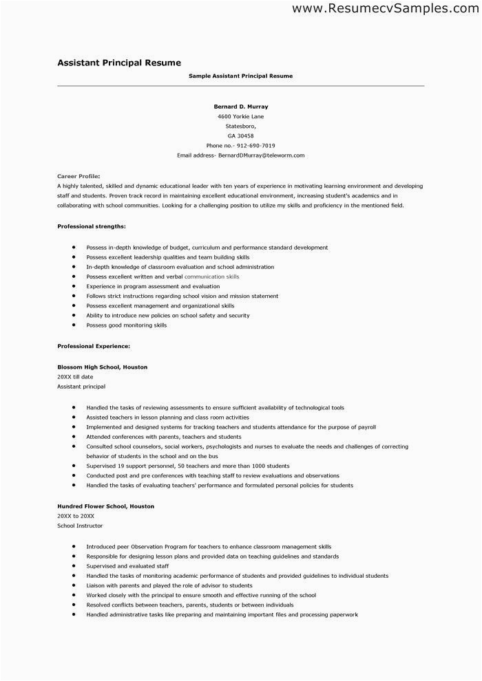 Sample assistant Principal Resume No Experience assistant Principal Resume No Experience™