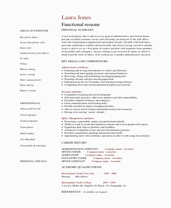 Sample Functional Resume for Administrative assistant Free 9 Functional Resume Samples In Pdf