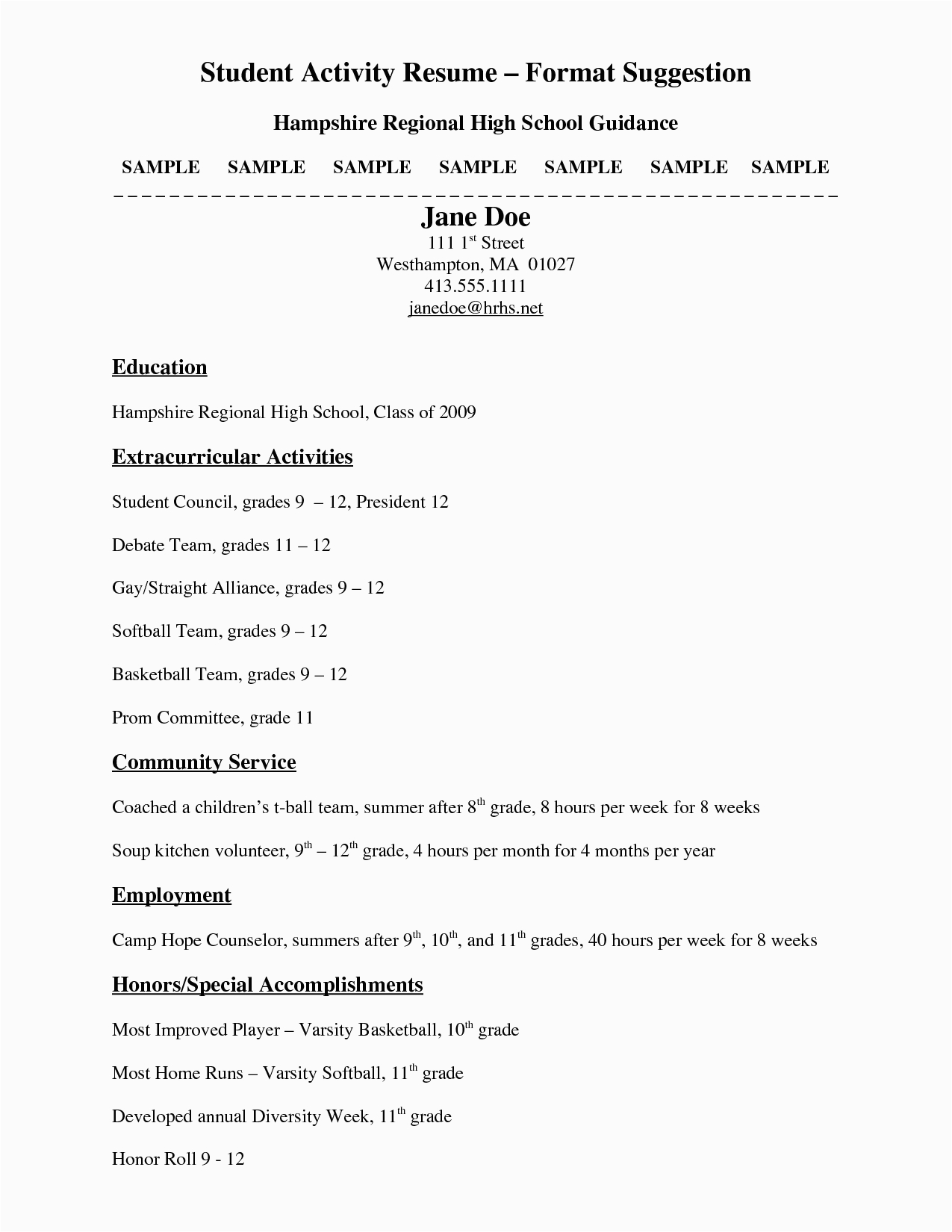 Sample High School Resume for College Admission 11 12 College Resume Samples for High School Senior
