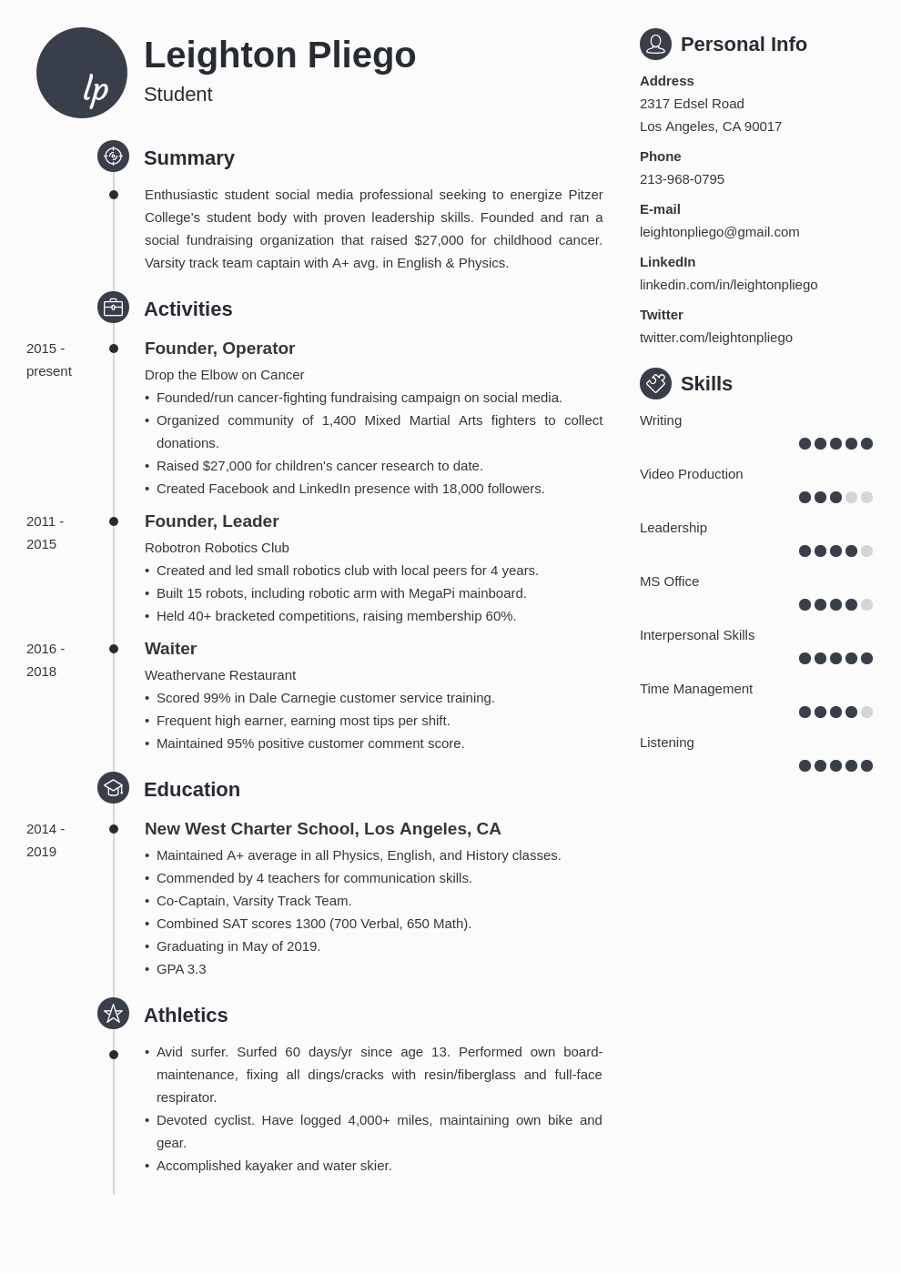 Sample High School Resume for College Application College Application Resume Template for High School Students