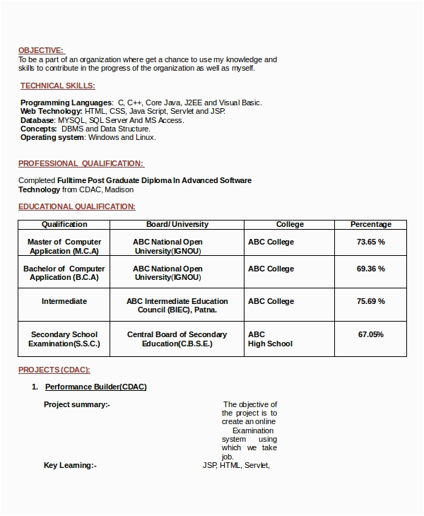 Sample Resume Career Objective for Freshers Free 7 Resume Career Objective Templates In Pdf