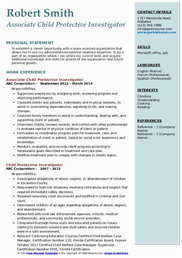 Sample Resume Child Protective Services Investigator Child Protective Investigator Resume Samples