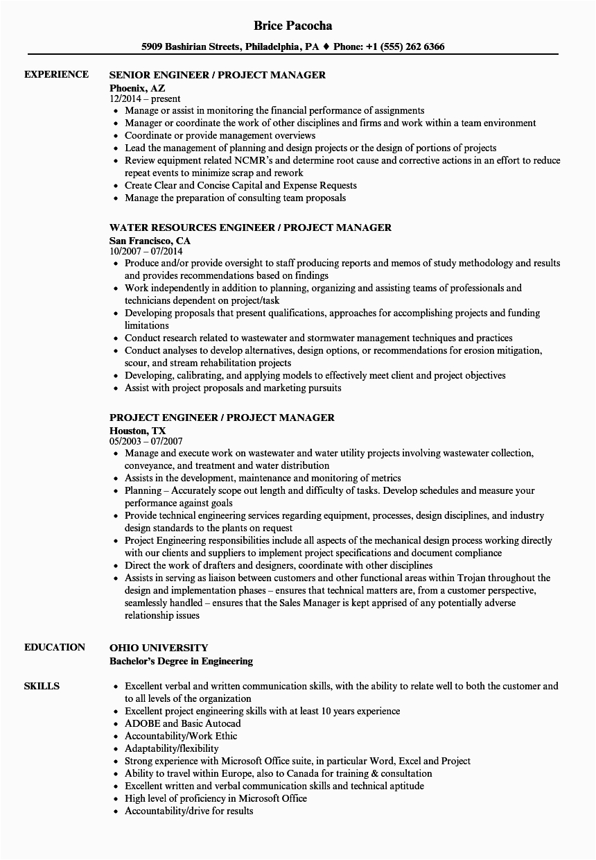 Sample Resume Civil Engineer Project Manager Engineer Project Manager Resume Samples