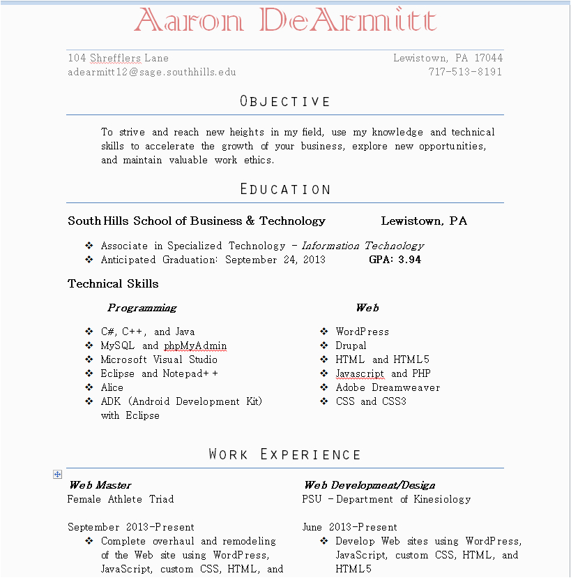 Sample Resume Cover Letter and References Resume Cover Letter and References