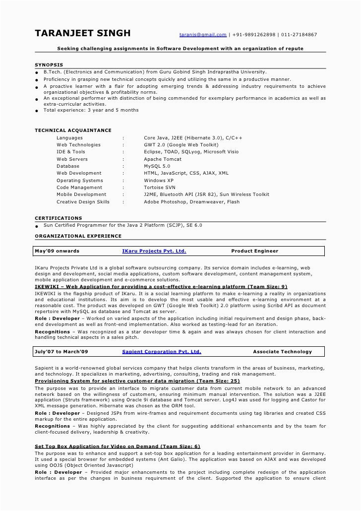 Sample Resume for 5 Years Experience In Mainframe for 5 Years Experience In Java