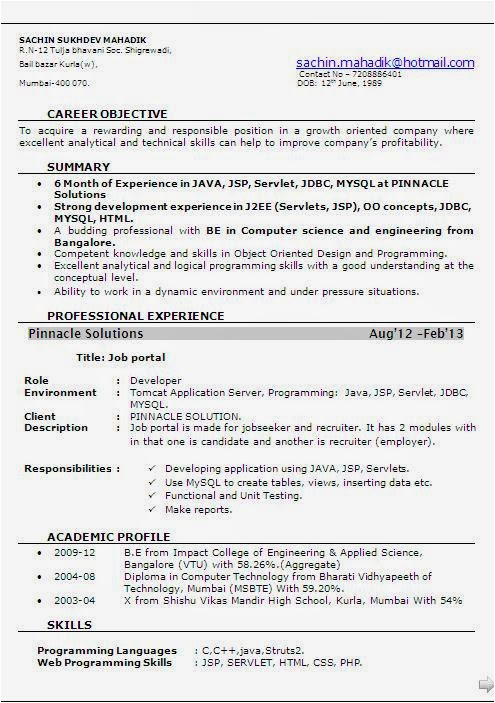 Sample Resume for 6 Months Experience In software Testing 6 Month Experience Resume for software Developer