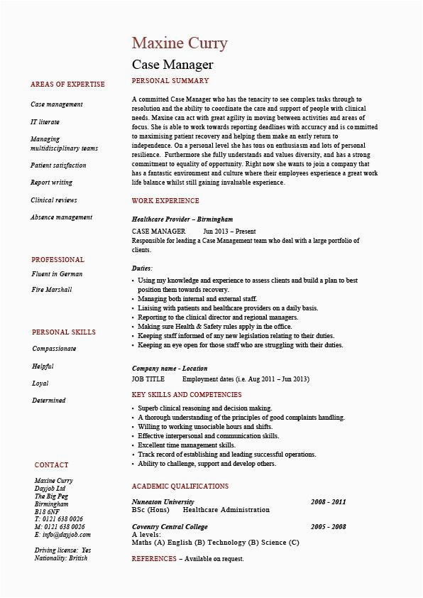 Sample Resume for A Case Manager Case Manager Resume Template Sample Example Job