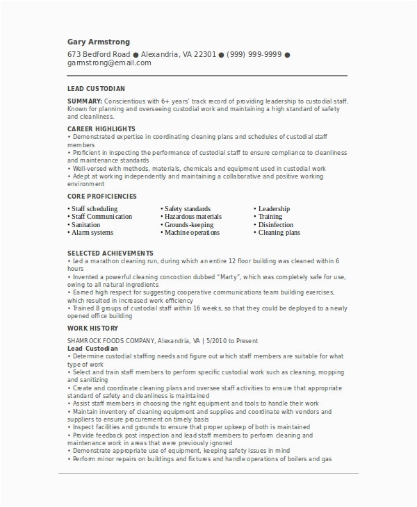 Sample Resume for A Custodian Position Custodian Resume Template 6 Free Word Pdf Documents