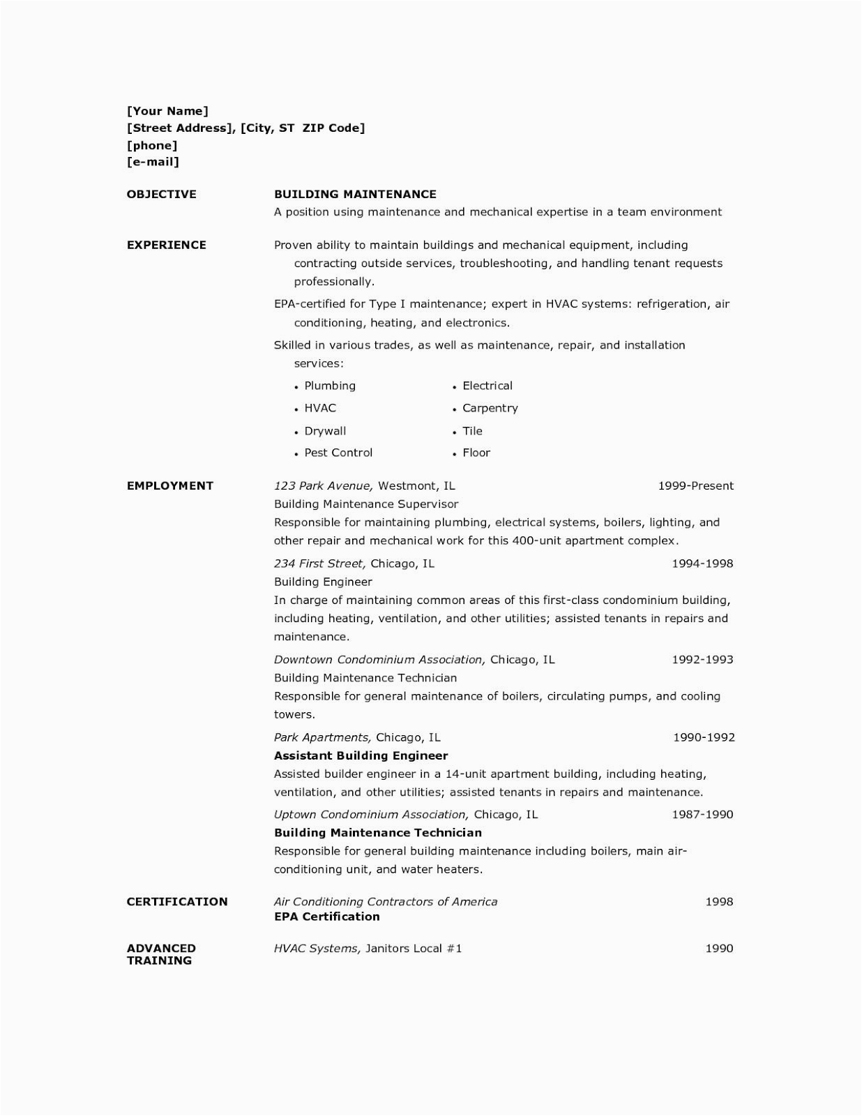 Sample Resume for Apartment Maintenance Technician Apartment Maintenance Resume Sample Best Resume Examples