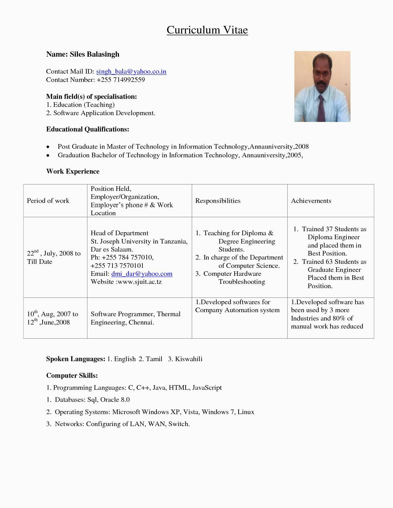 Sample Resume for assistant Professor In Engineering College Resume format for Lecturer Job In Engineering College
