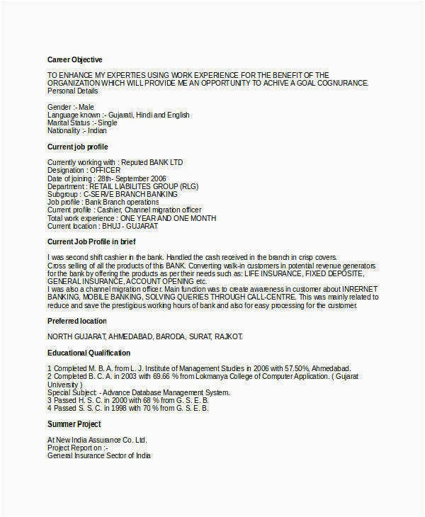 Sample Resume for Bank Jobs Pdf 15 Professional Banking Resume Templates Pdf Doc