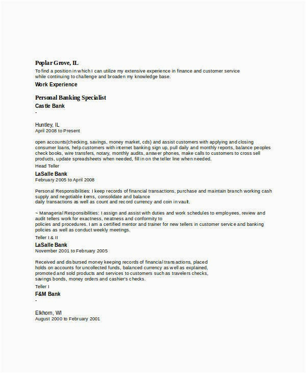 Sample Resume for Bank Jobs Pdf Banking Resume Samples 46 Free Word Pdf Documents