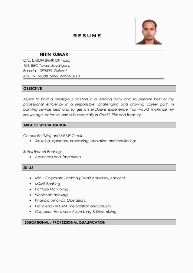 Sample Resume for Banking Operations In India Nitin Kumar Resume Credit Analyst