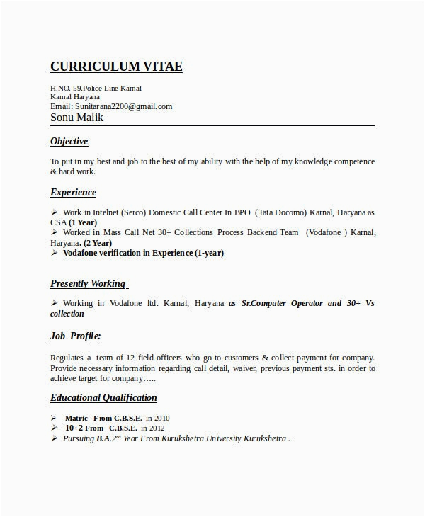Sample Resume for Bpo Voice Process Experienced 45 Download Resume Templates Pdf Doc