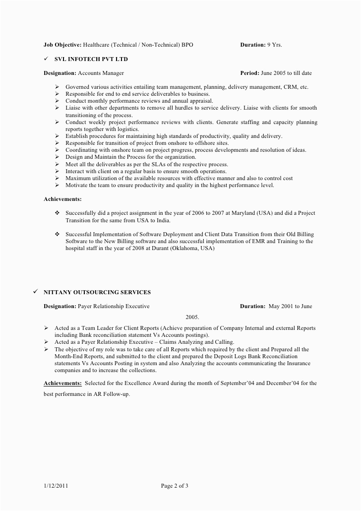 Sample Resume for Bpo Voice Process Experienced Rajesh Resume Bpo Jan 2011