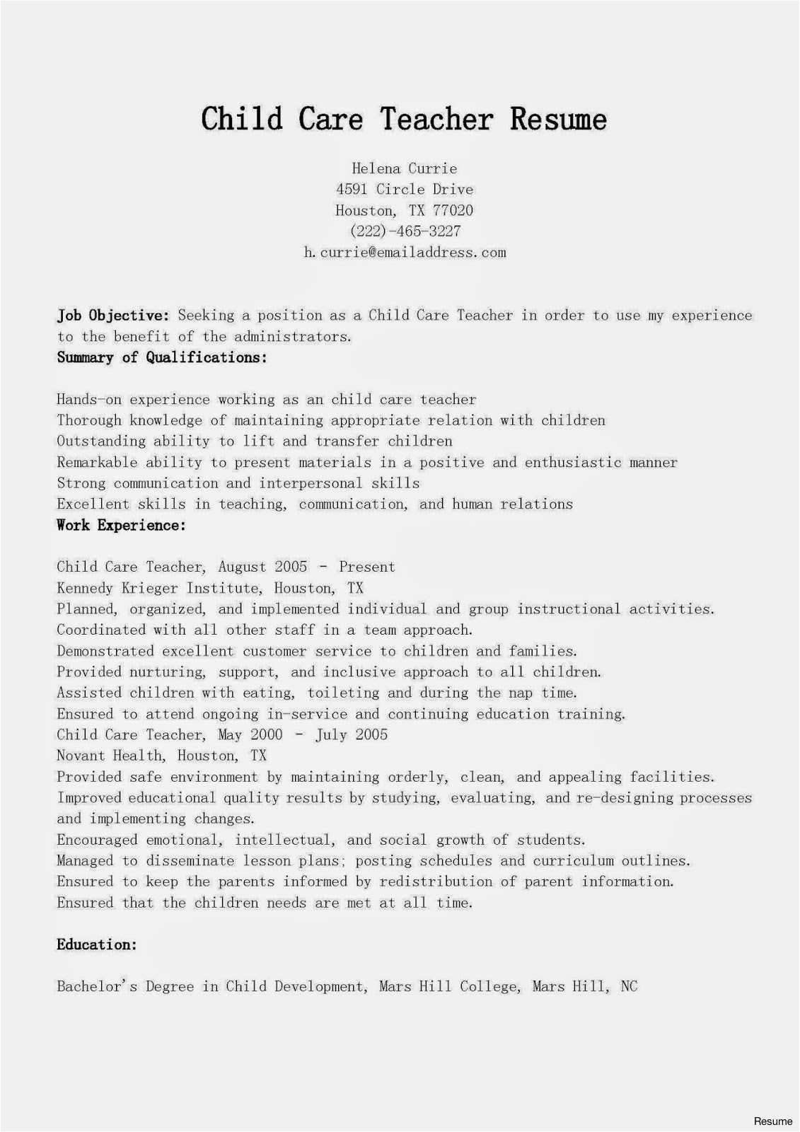 Sample Resume for Daycare Worker with No Experience 10 Resume for Child Care Jobs Proposal Resume