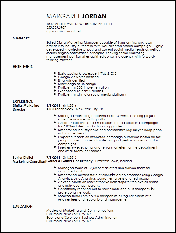 Sample Resume for Digital Marketing Executive Free Executive Digital Marketing Manager Resume Template