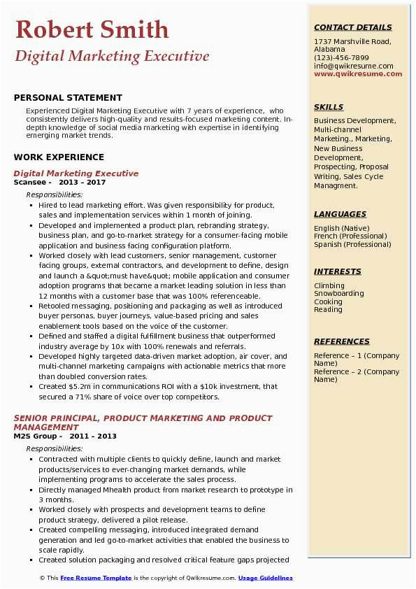 Sample Resume for Digital Marketing Executive Marketing Executive Resume Samples