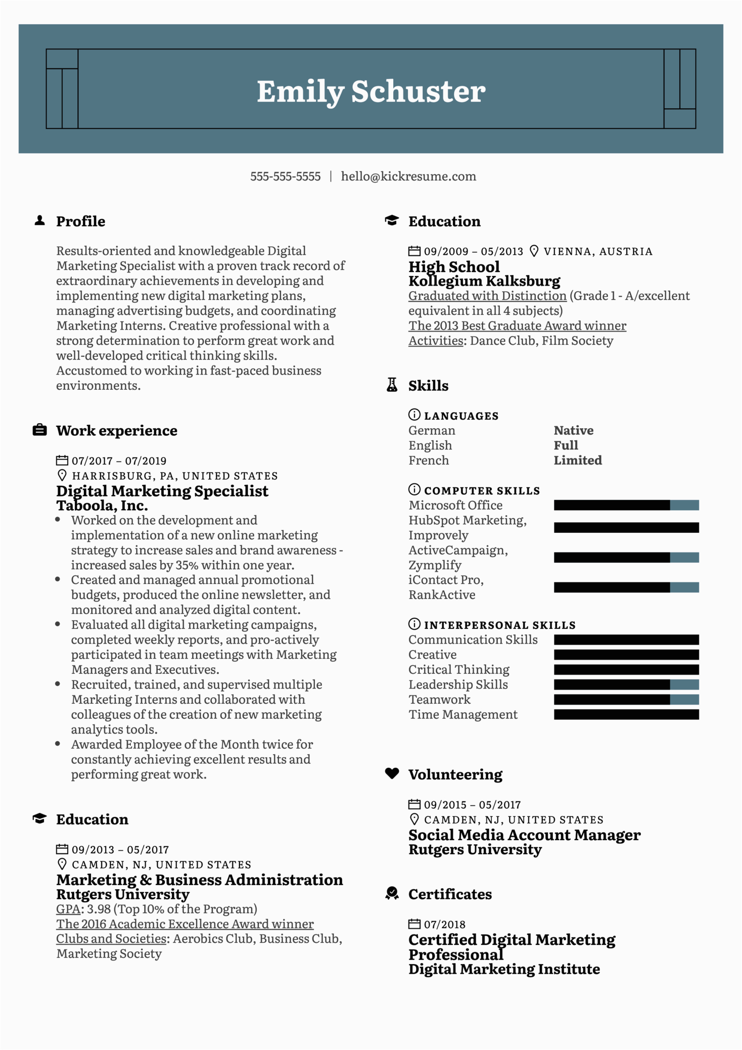 Sample Resume for Digital Marketing Specialist Digital Marketing Specialist Resume Sample