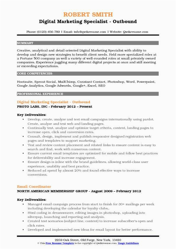 Sample Resume for Digital Marketing Specialist Digital Marketing Specialist Resume Samples