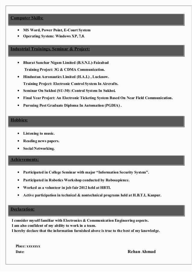 Sample Resume for Diploma In Computer Science Resume format for Diploma In Puter