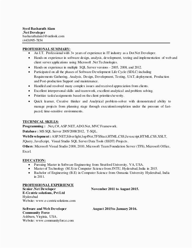 Sample Resume for Dot Net Programmer Fresher Dot Net Resume
