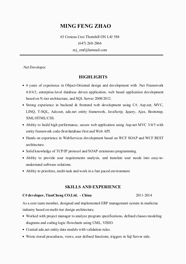 Sample Resume for Dot Net Programmer Fresher Dot Net Sample Resume for Freshers