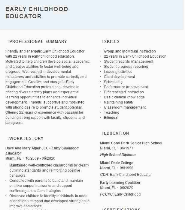 Sample Resume for Early Childhood Educator Job Early Childhood Educator Resume Example District