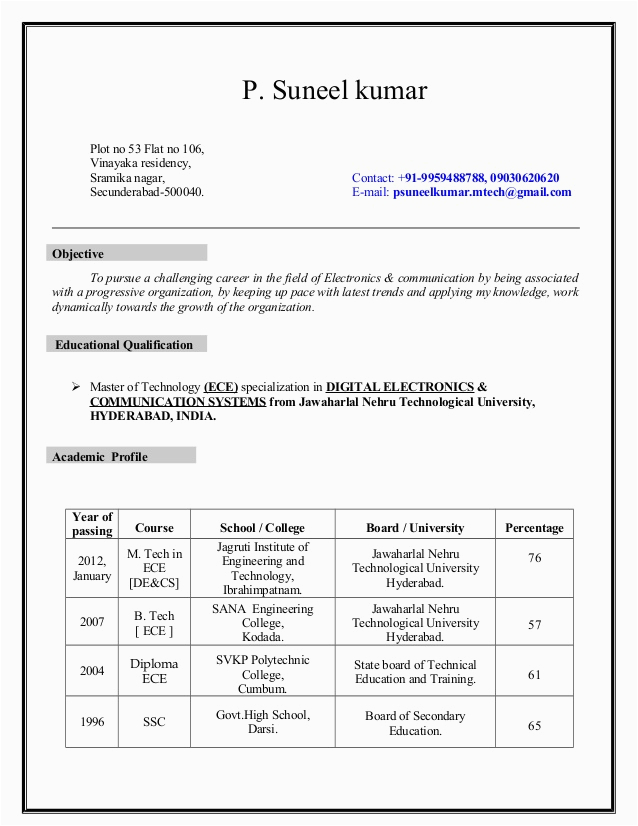 Sample Resume for Ece Engineering Students Btech Student Resume Finder Jobs