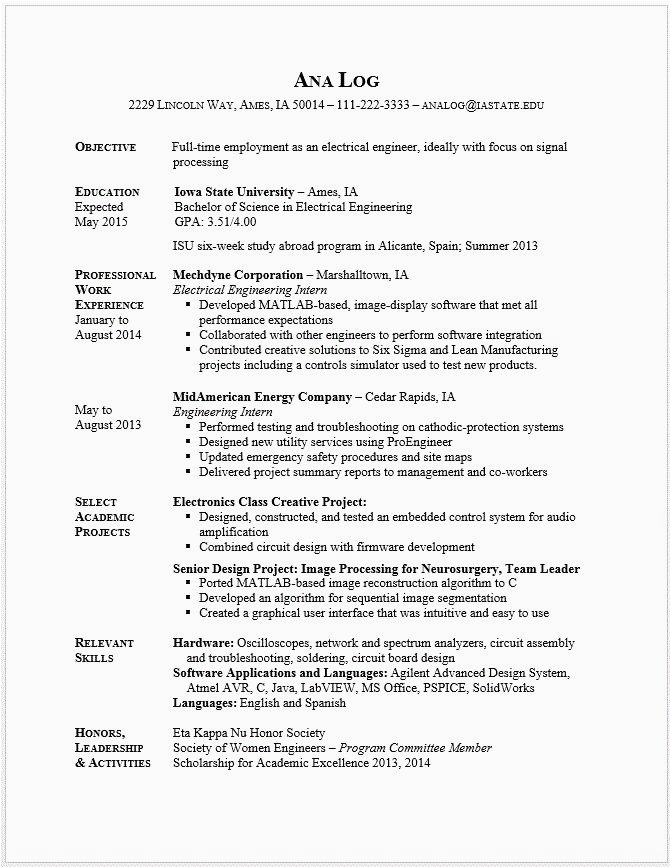 Sample Resume for Ece Engineering Students Engineering Student Resume Template Elegant 8 Electrical