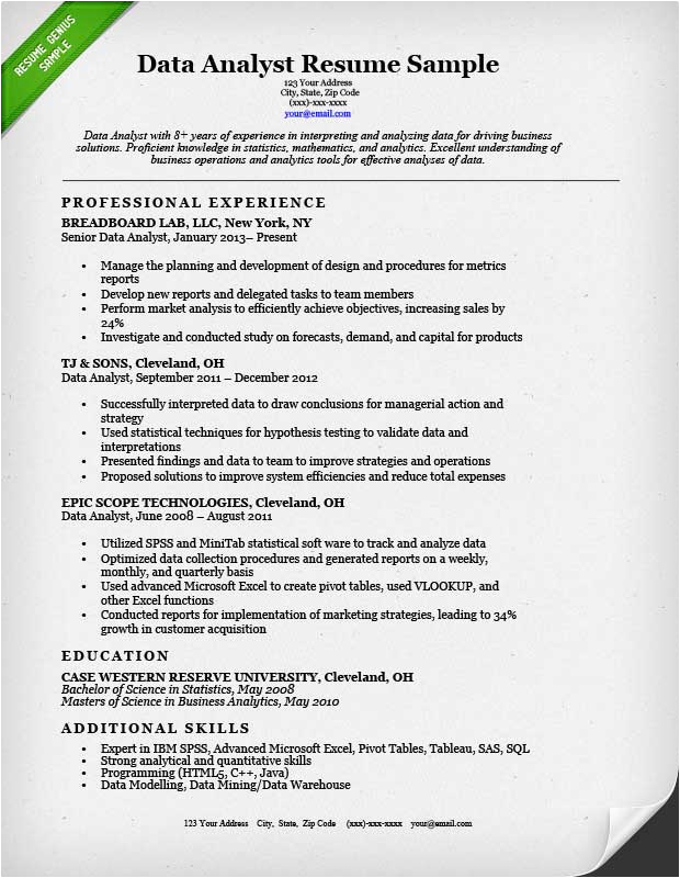 Sample Resume for Experienced Data Analyst Data Analyst Resume Sample