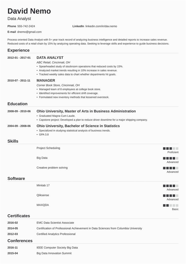 Sample Resume for Experienced Data Analyst Data Analyst Resume Template Nanica In 2020