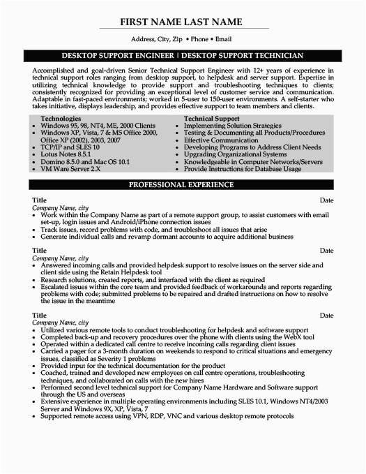 Sample Resume for Experienced Desktop Support Engineer Desktop Support Engineer Resume format Doc
