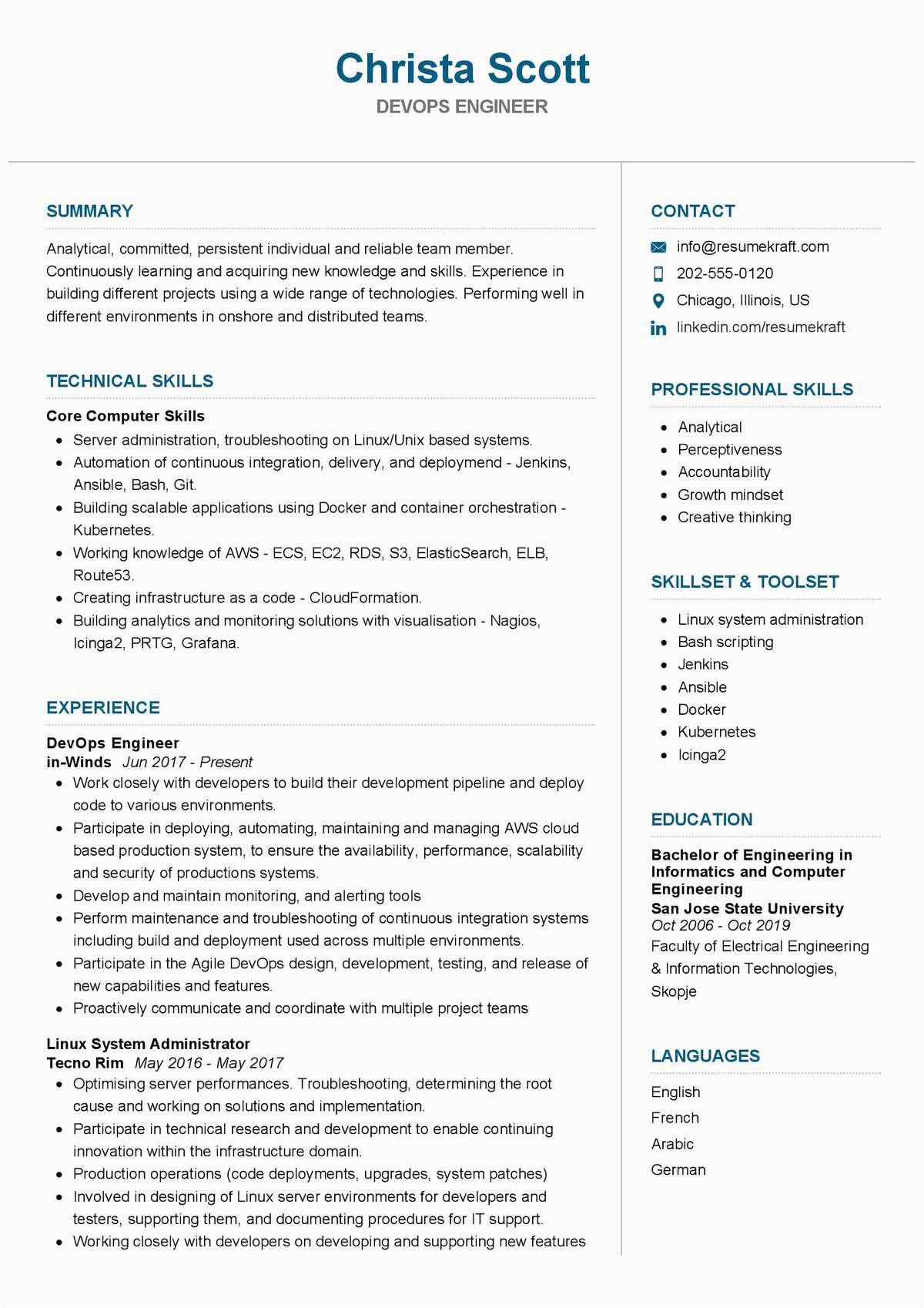 Sample Resume for Experienced Devops Engineer Devops Engineer Resume Sample 2021