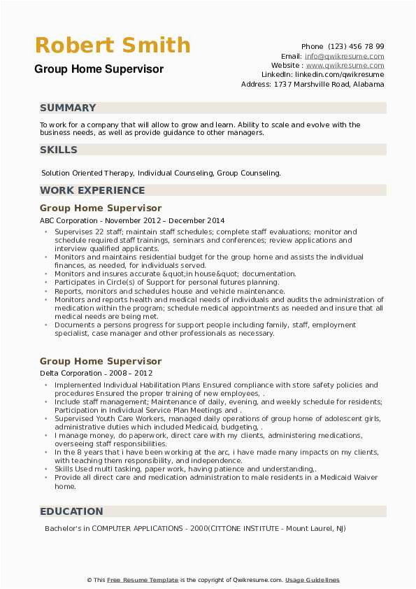 Sample Resume for Group Home Worker Group Home Supervisor Resume Samples