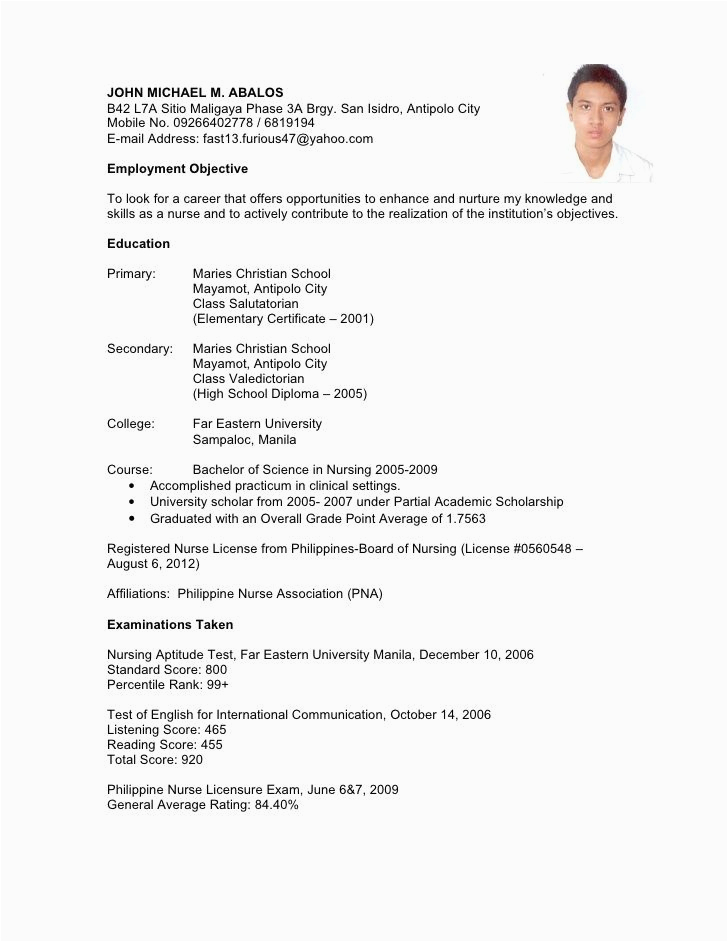 Sample Resume for High School Graduate In the Philippines Resume with Work Experience Filipino