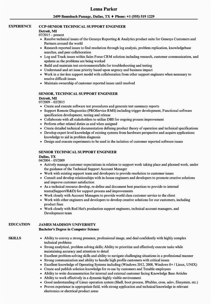 Sample Resume for L2 Support Engineer Desktop Support Technician Resume Best Resume format