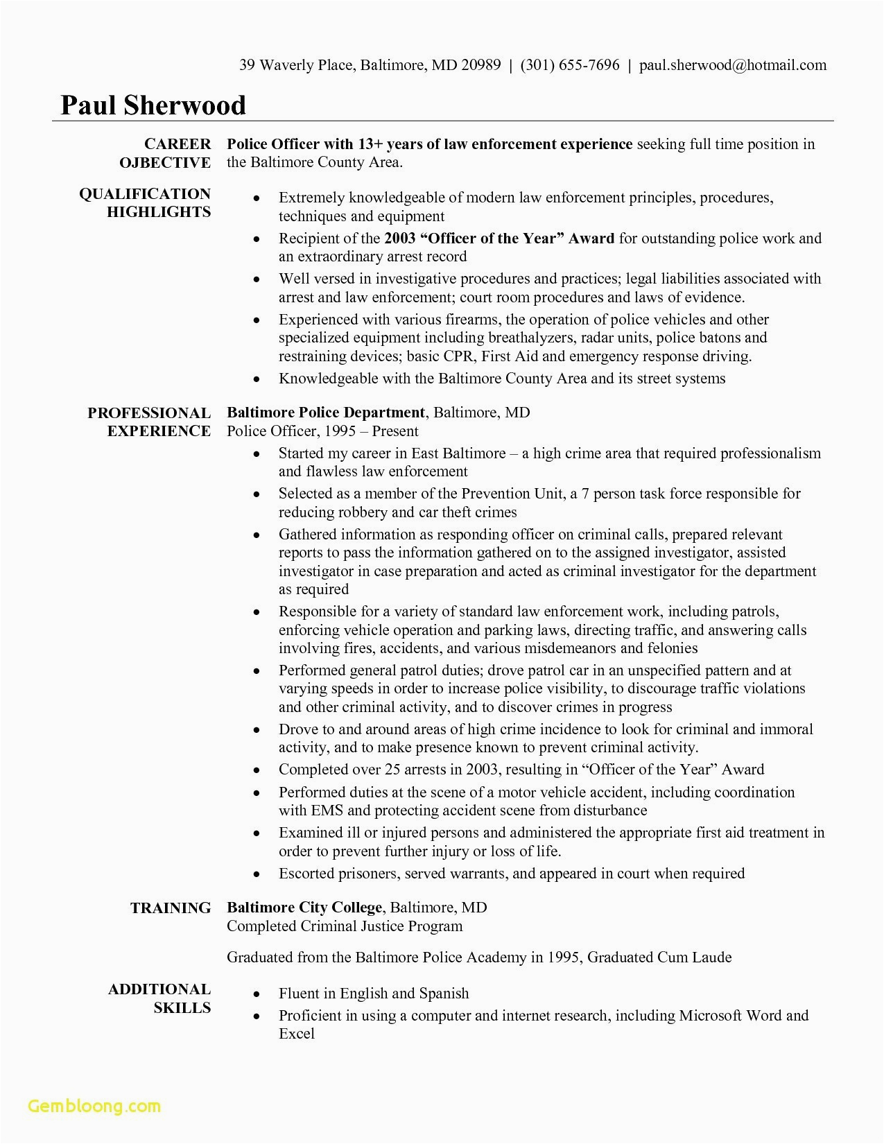 Sample Resume for Law Enforcement Position 11 Law Enforcement Resume Collection