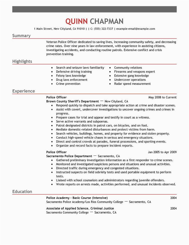 Sample Resume for Law Enforcement Position Best Police Ficer Resume Example