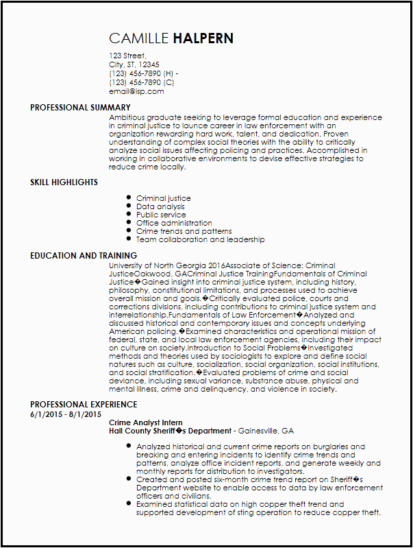 Sample Resume for Law Enforcement Position Free Entry Level Law Enforcement Resume Template