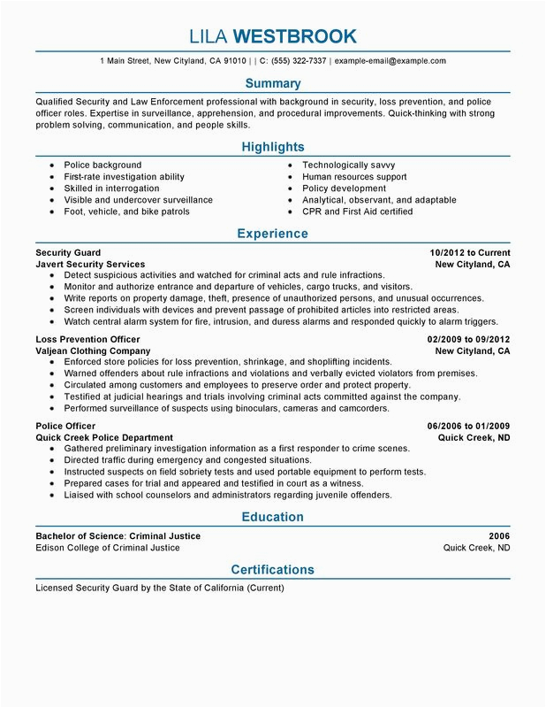 Sample Resume for Law Enforcement Position Impactful Professional Law Enforcement & Security Resume